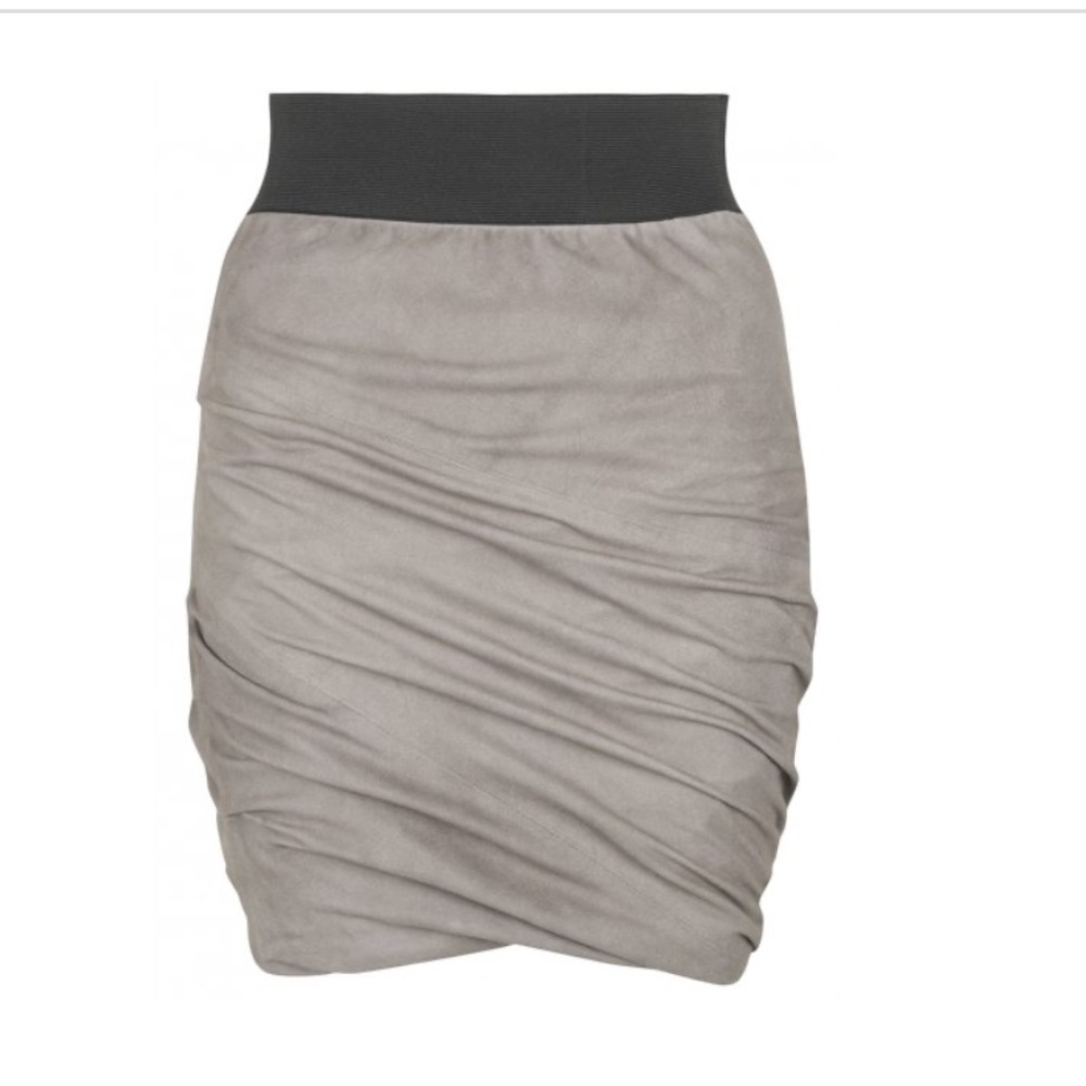 Muubaa Catania Suede Sparkling Gray Ruched Mini Skirt US 12/UK 16/EU 44